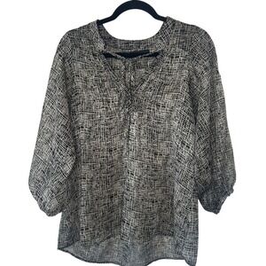 Patterson J Kincaid Sheer Check Neck Top Blouse Black White Size Medium
